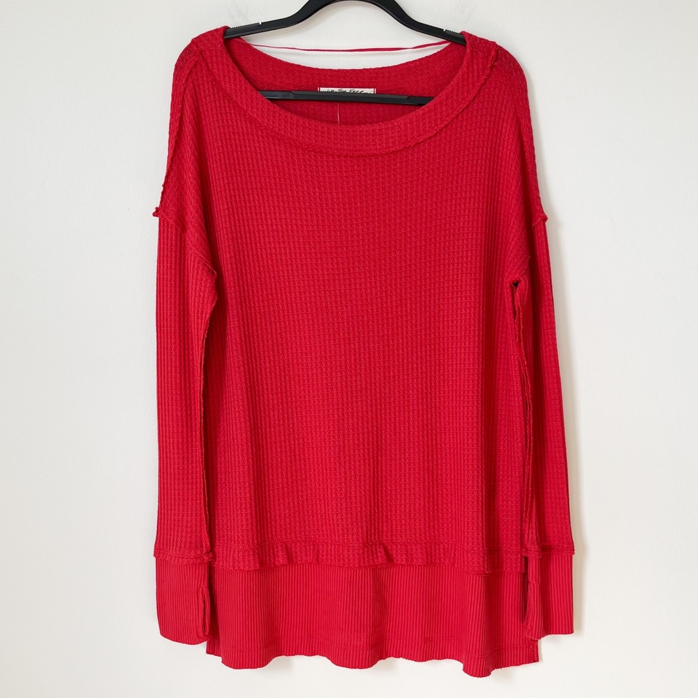 NEW Free People We the Free North Shore Thermal Tunic Top‎ Womens XS Cherry Red